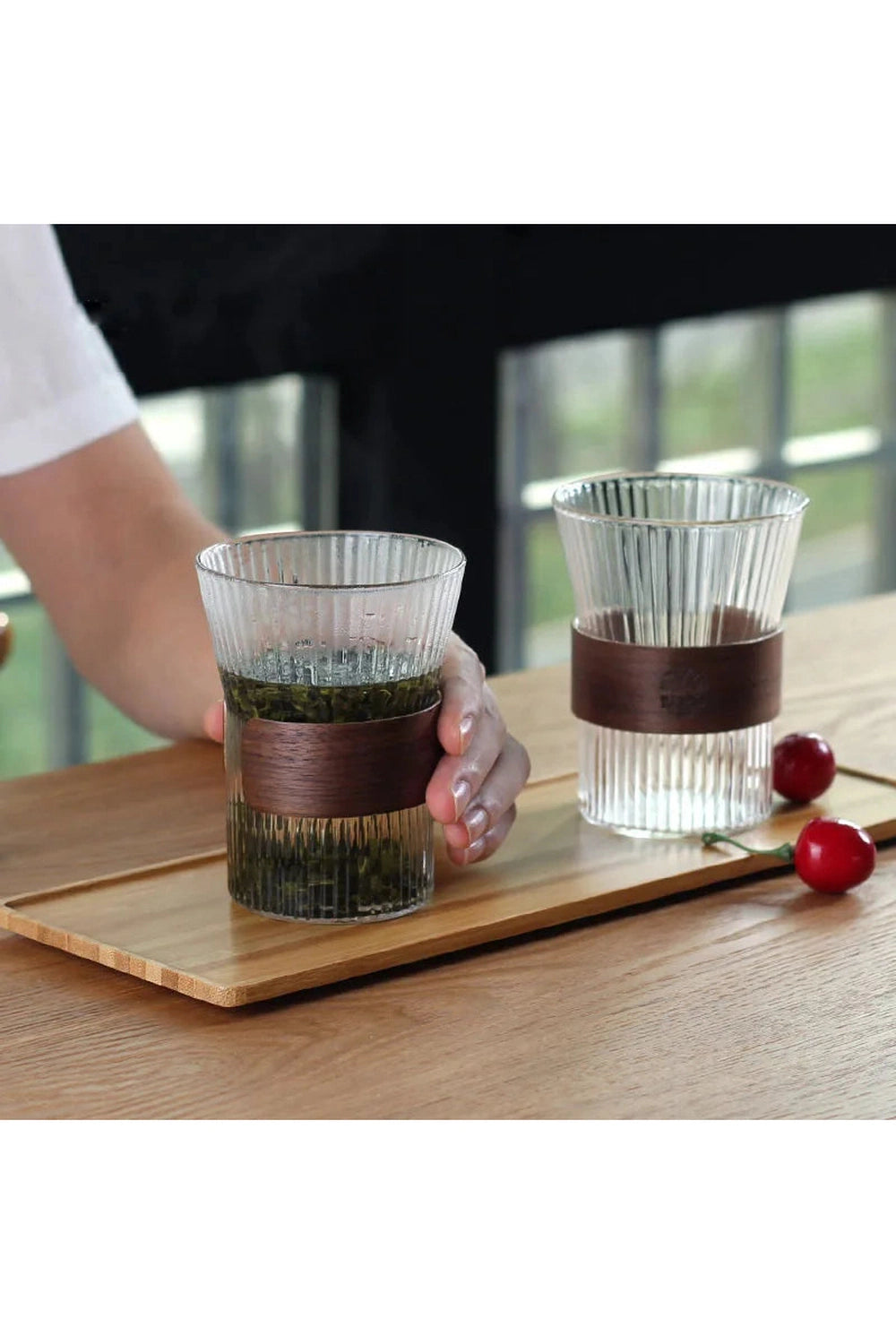 Wooden Handle Glass Mug