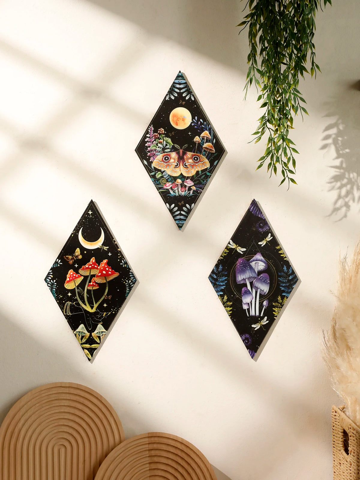 Mystic Forest Night Wall Hanging Art Trio