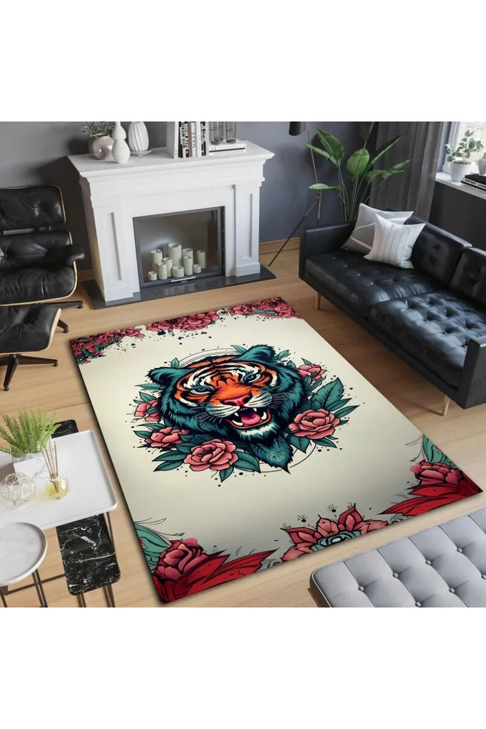 Retro Tiger & Serpent Area Rug