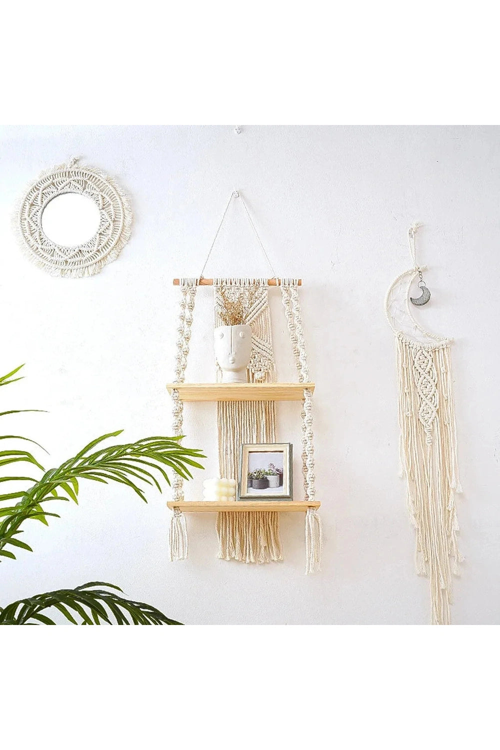 Macrame Wall Hanging Shelf Boho Home Decor Shelves On Wall Wood Decoration for Bedroom Living Room Nursery Christamas Gift