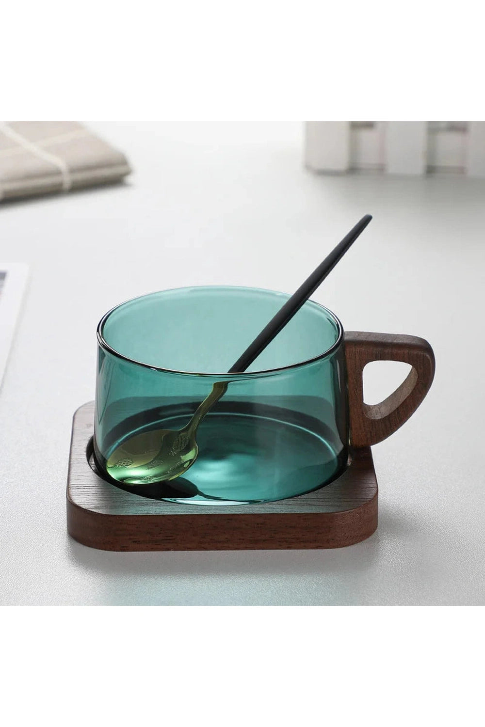 Wood Tray Latte Glass Cup