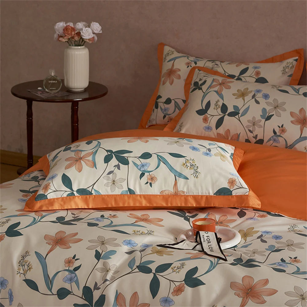 Juego de cama nórdico floral naranja