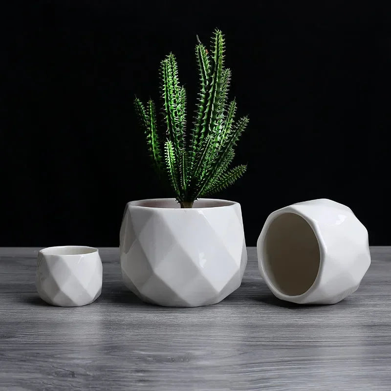 Geometric Elegance White Planters