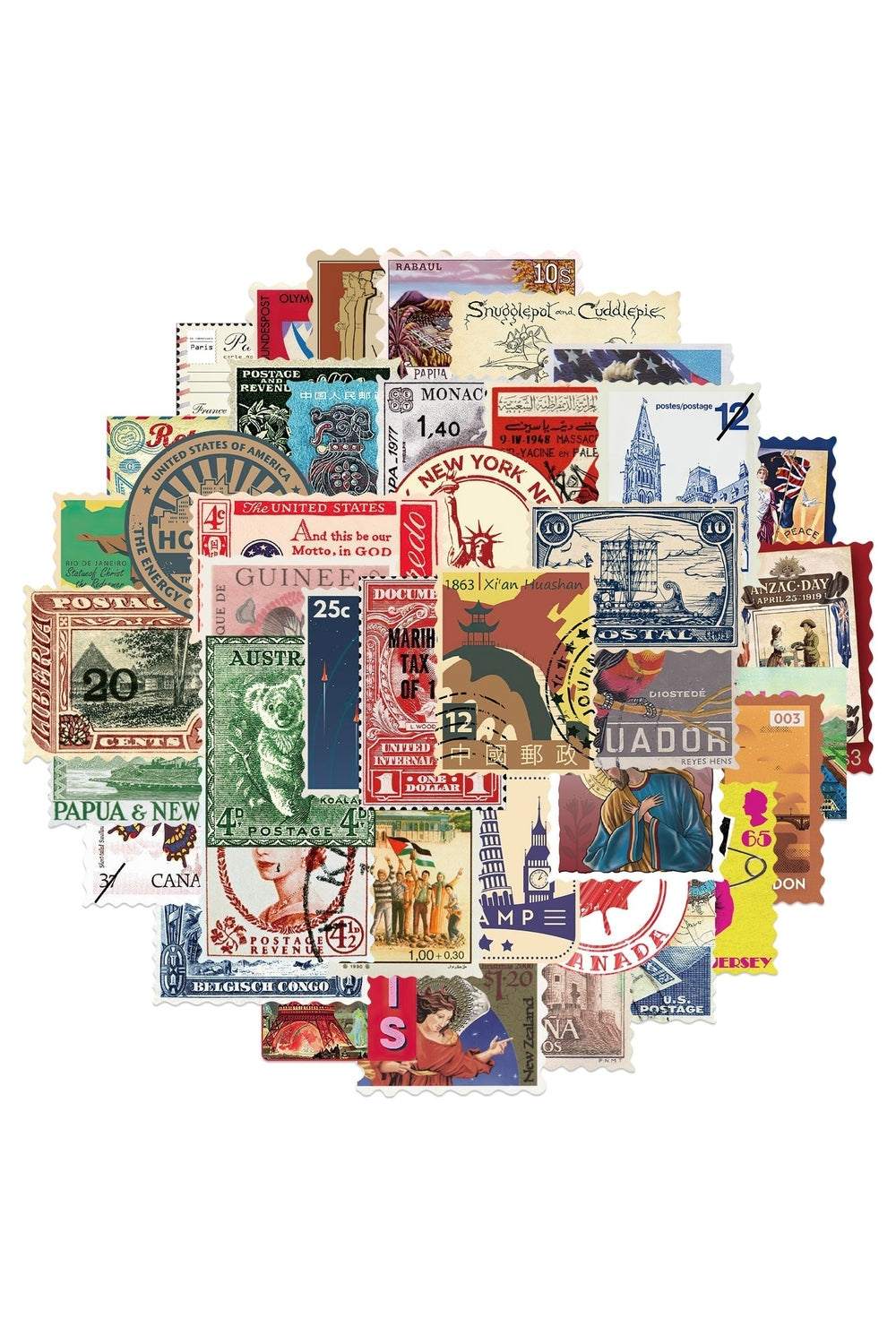 World Travel Stamp Stickers