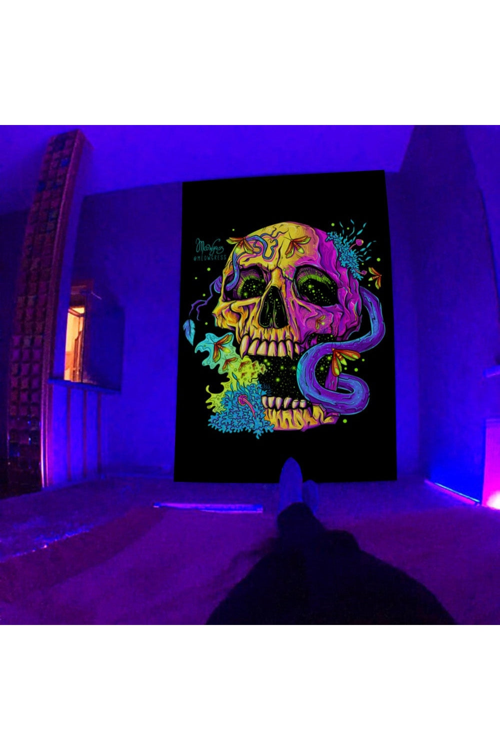 Fluorescent Skull Tapestry Art