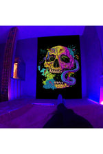 Fluorescent Skull Tapestry Art