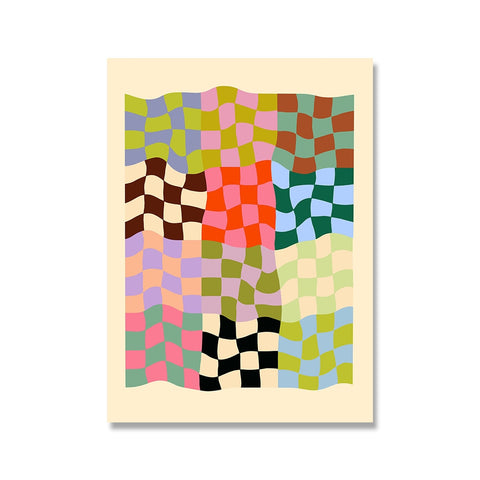 Y2k Checkered Wavy Canvas Poster