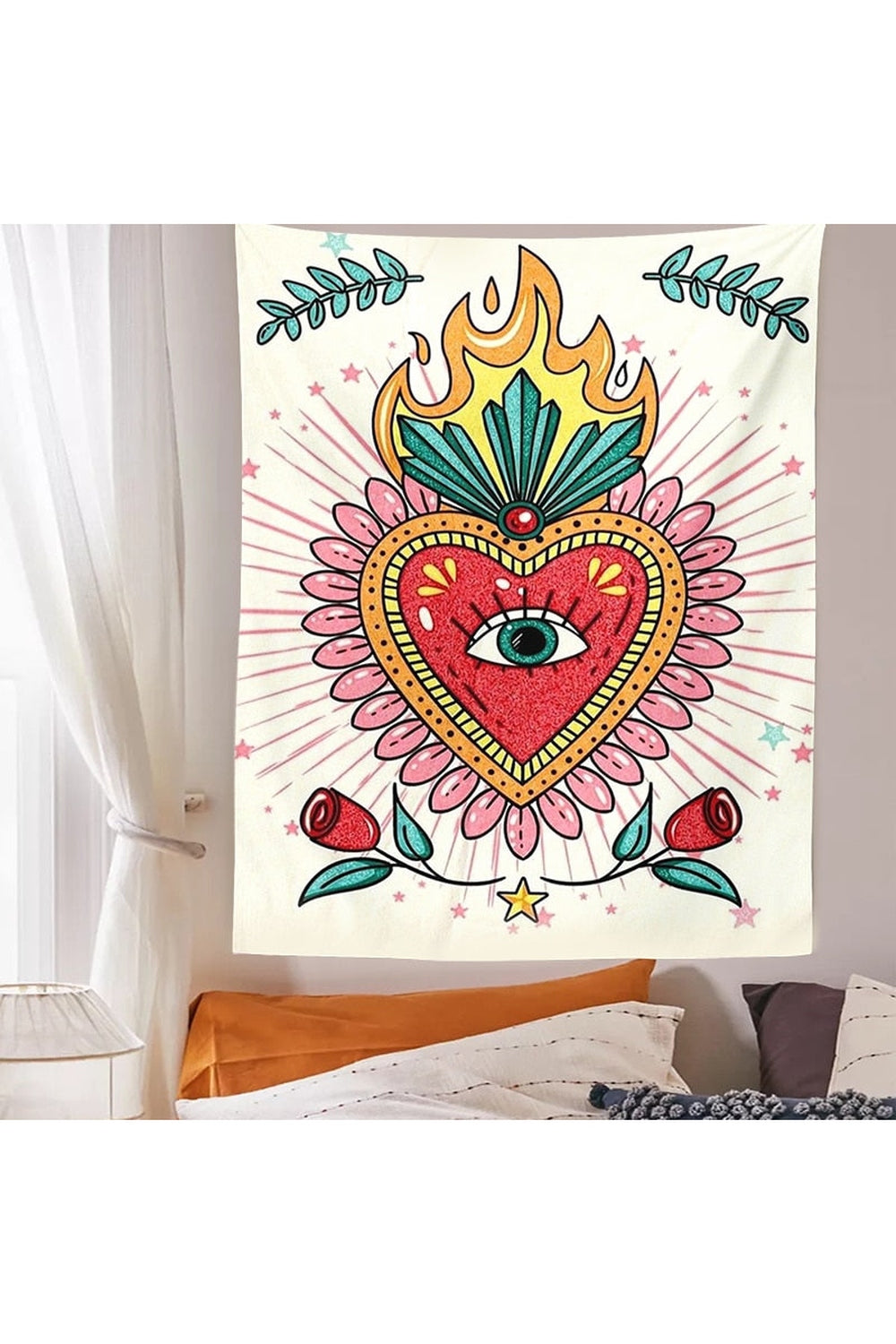 Floral Heart Psychedelic Tapestry