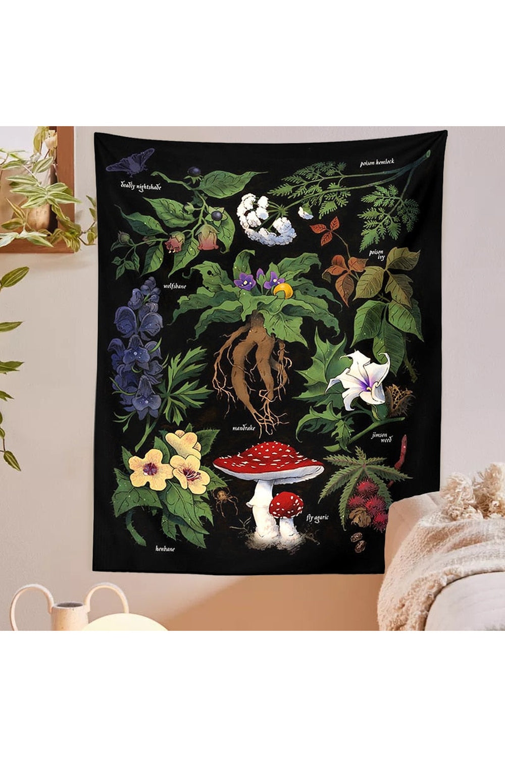 Dark Botanical Wall Tapestry