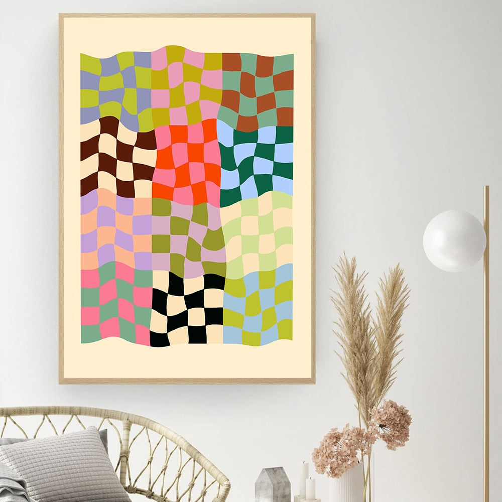 Y2k Checkered Wavy Canvas Poster