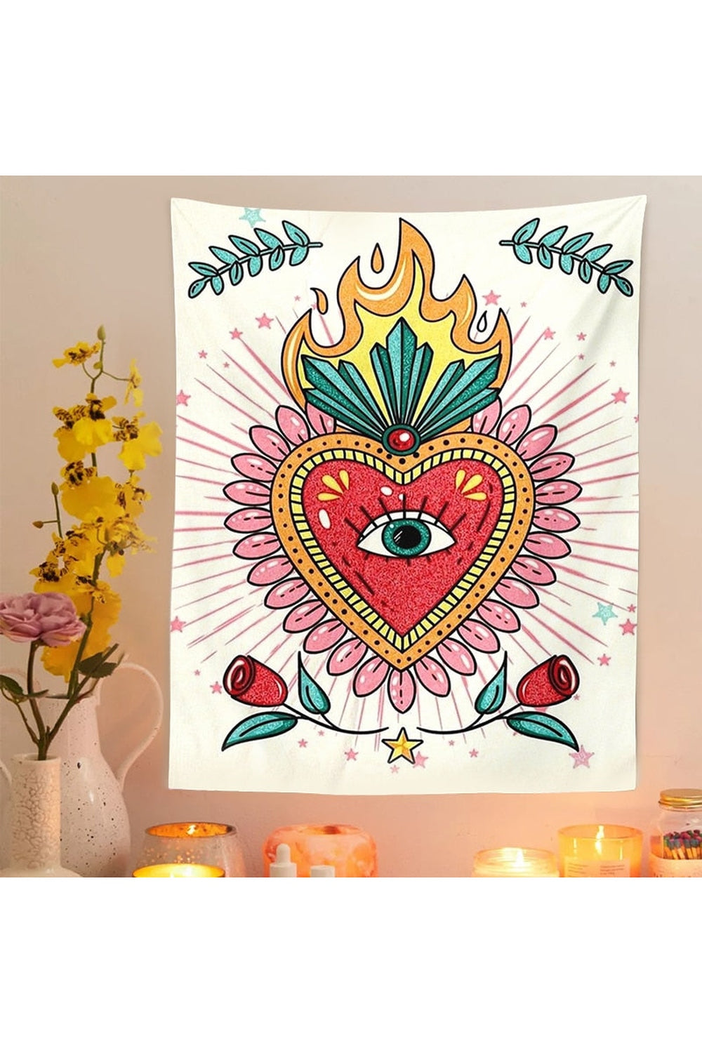 Floral Heart Psychedelic Tapestry