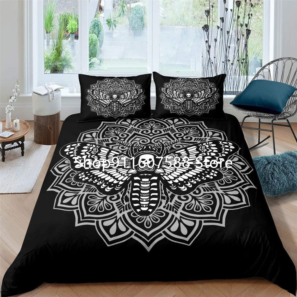 Gothic Black Death Moth Bedding Set