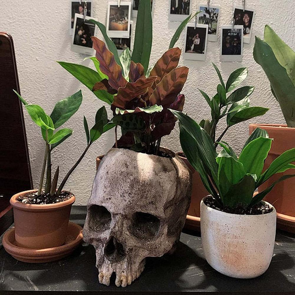 Goth Skull Flower Pot Halloween