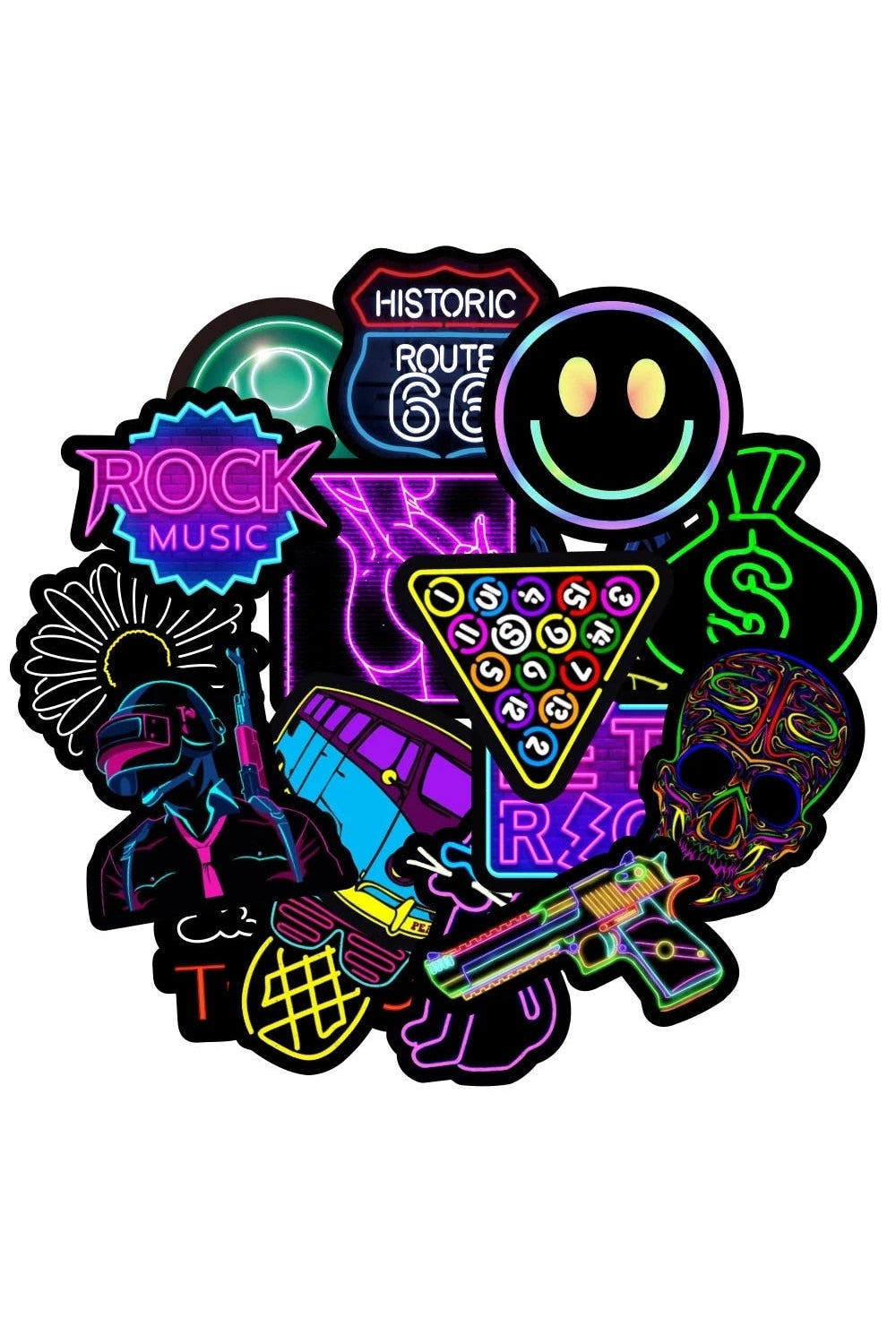 Neon Light Graffiti Themed Stickers