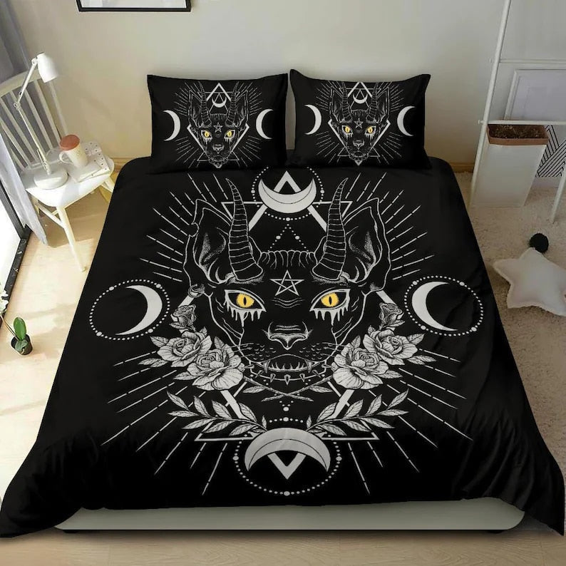 Witchy Occult Black Cat Bedding Set