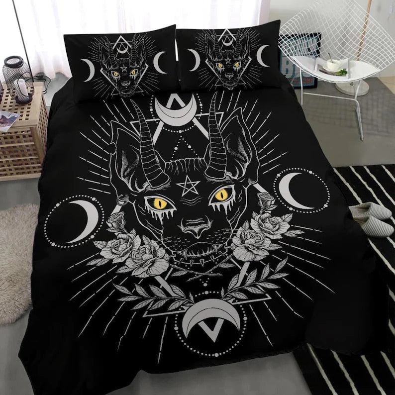 Witchy Occult Black Cat Bedding Set