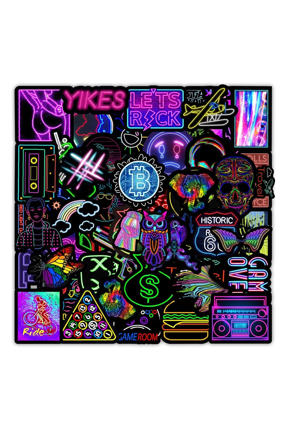 Neon Light Graffiti Themed Stickers