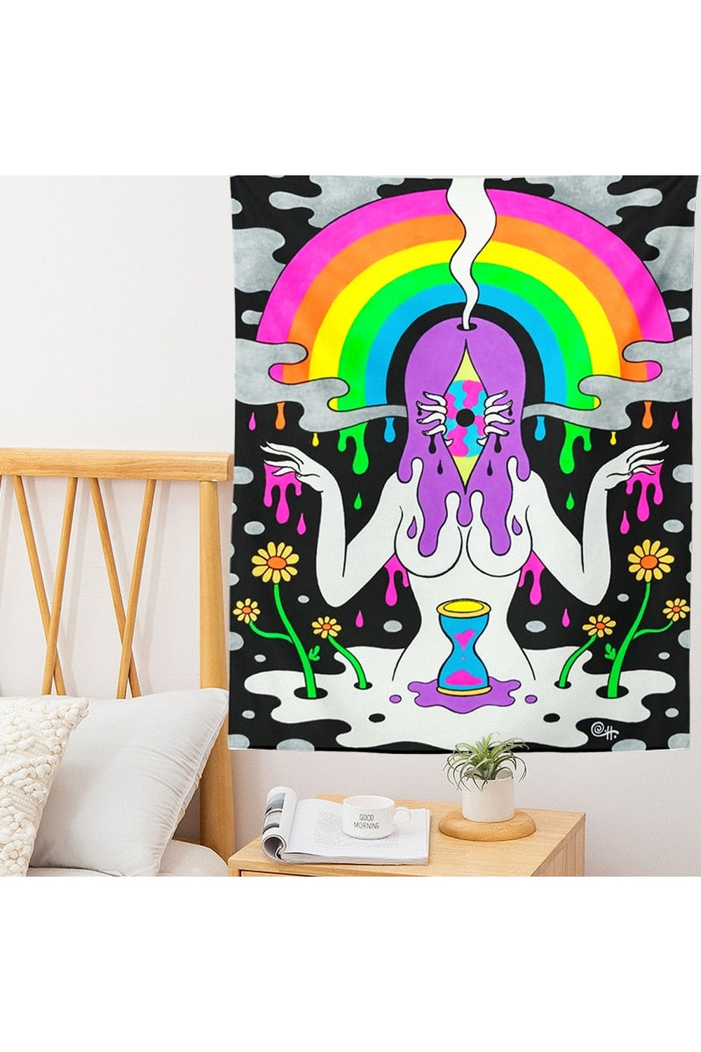 Black Magic Floral Psychedelic Tapestry