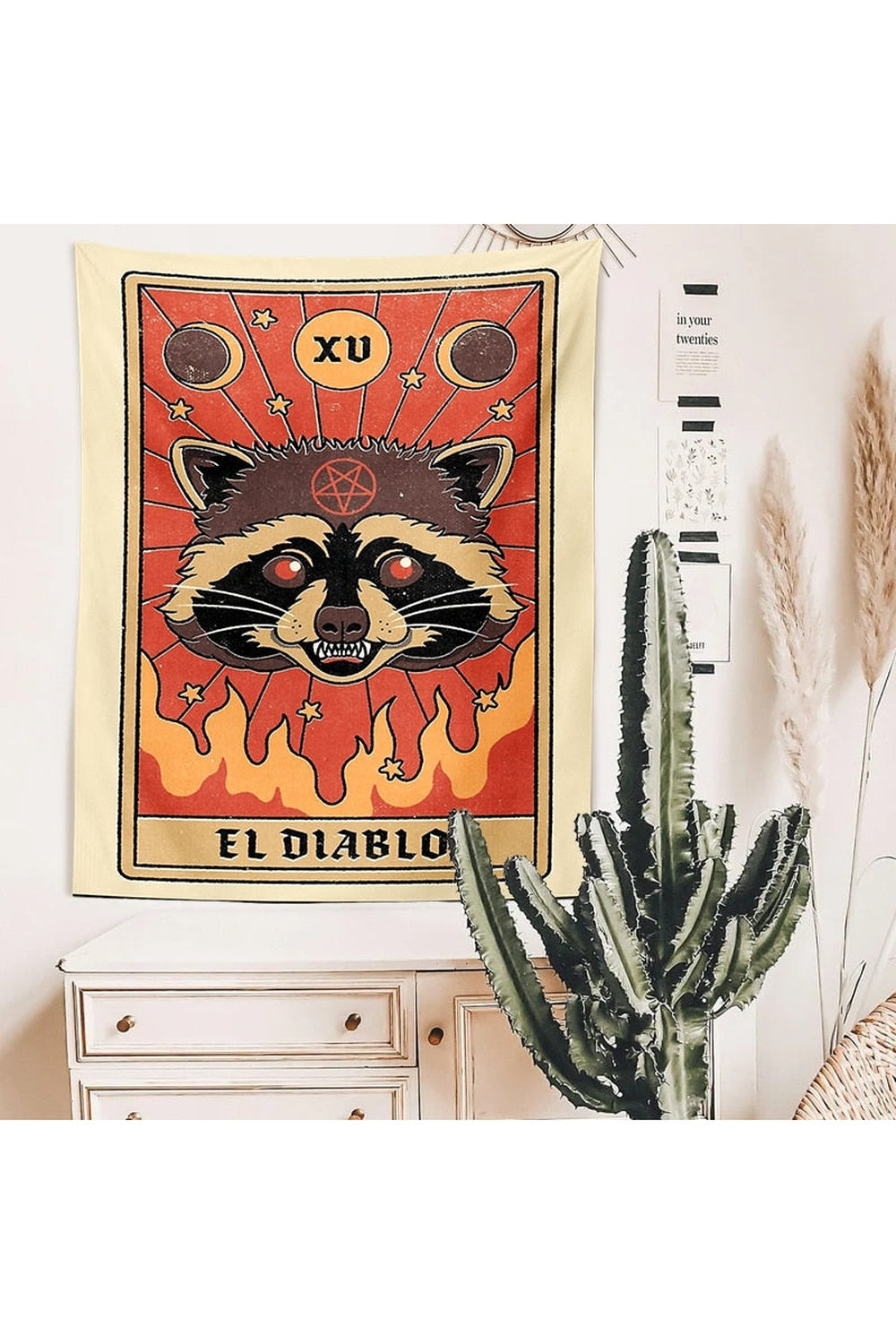 Weirdcore Demonic Raccoon Tapestry