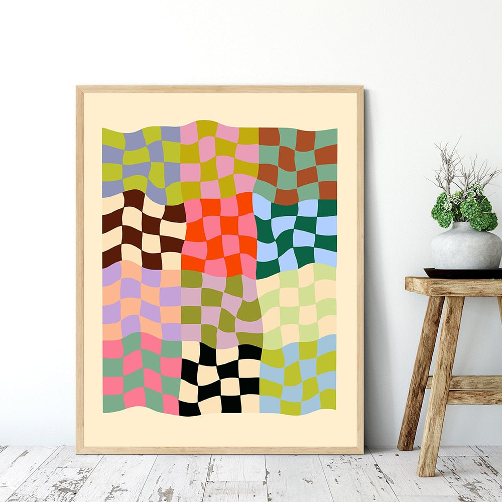 Y2k Checkered Wavy Canvas Poster