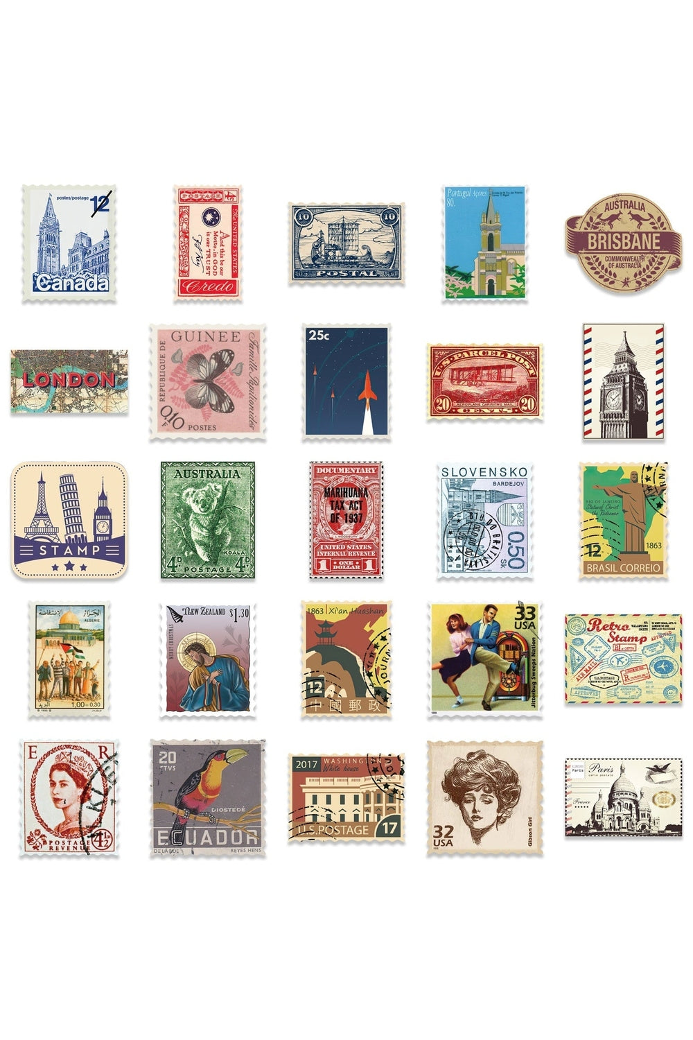 World Travel Stamp Stickers