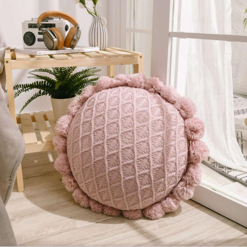 Pompom Adorned Round Pillow