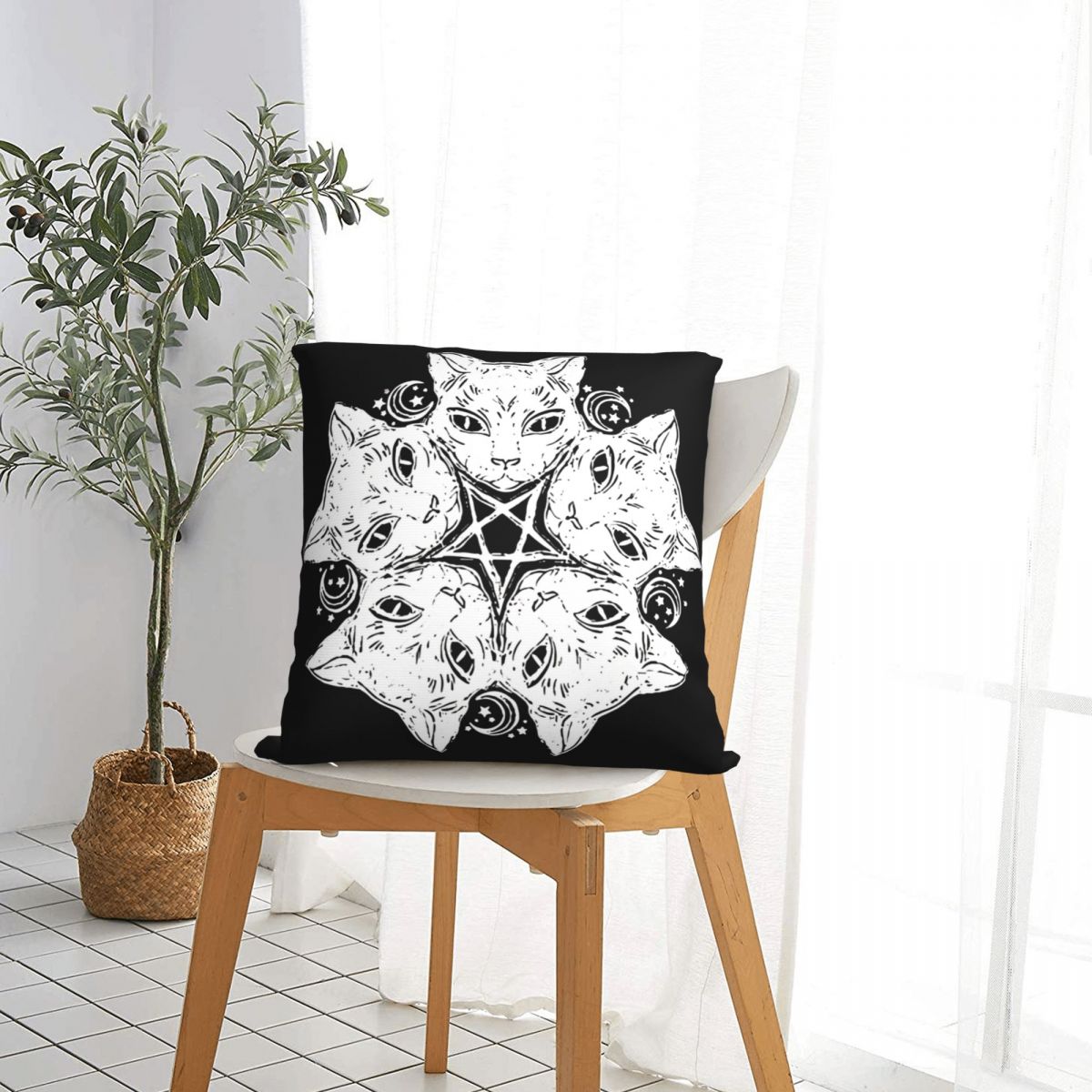 Gothic Cat Pentagram Pillow Case