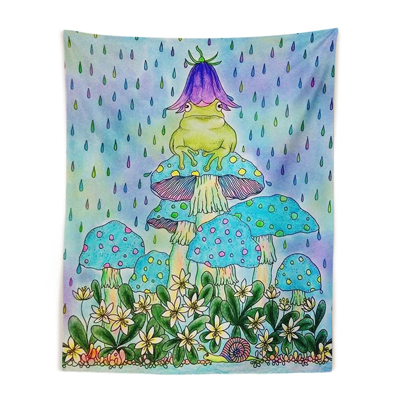 Colorful Frogs World Psychedelic Tapestry