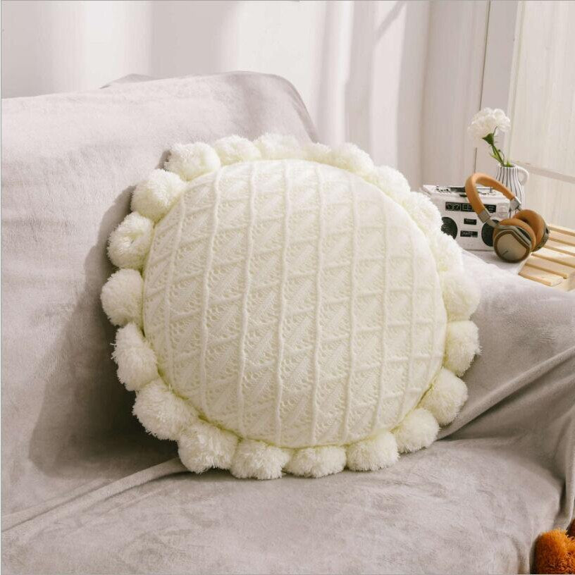 Pompom Adorned Round Pillow