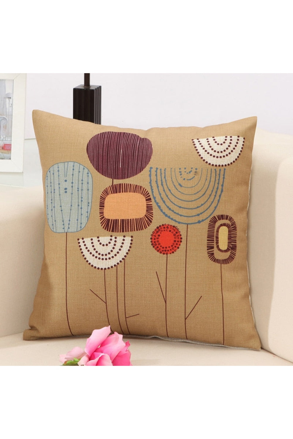 Linen Flower Pattern Pillow Case