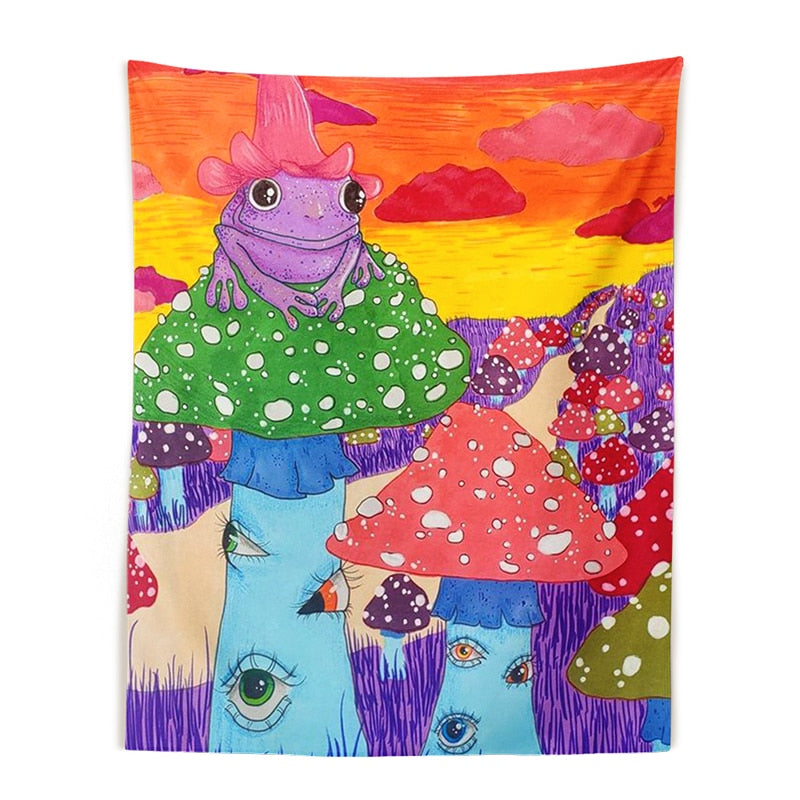 Colorful Frogs World Psychedelic Tapestry