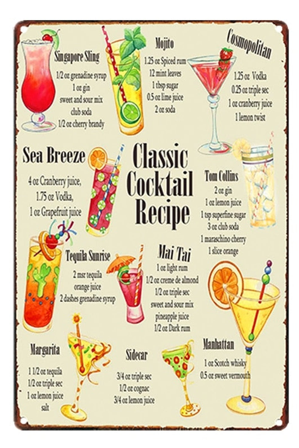 Cocktails Themed Metal Poster