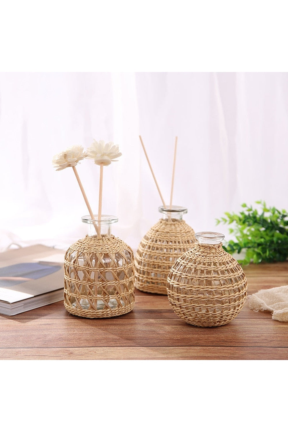 Light Academia Rattan Glass Vases