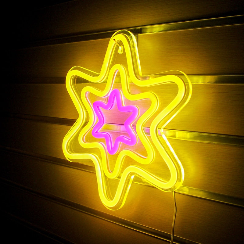 Hexagonal Star Shaped Neon Sign