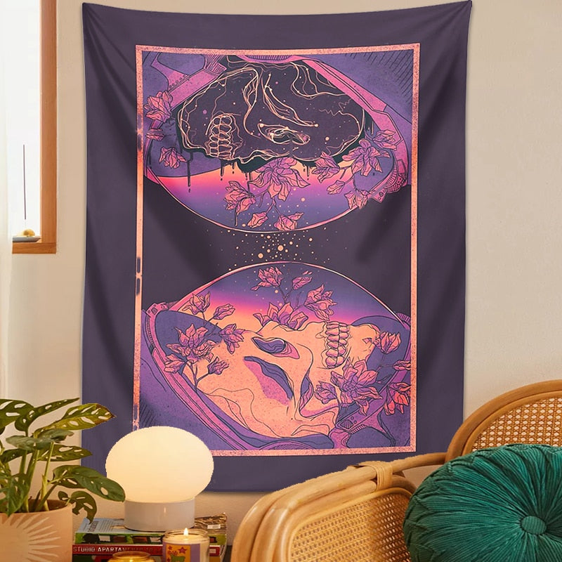 Skull Connections Psychedelic Tapestry