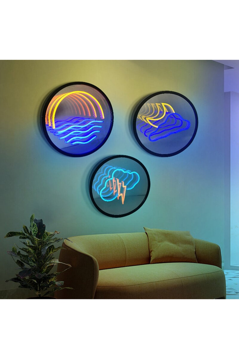 Cloud-Moon Neon Decor Mirror