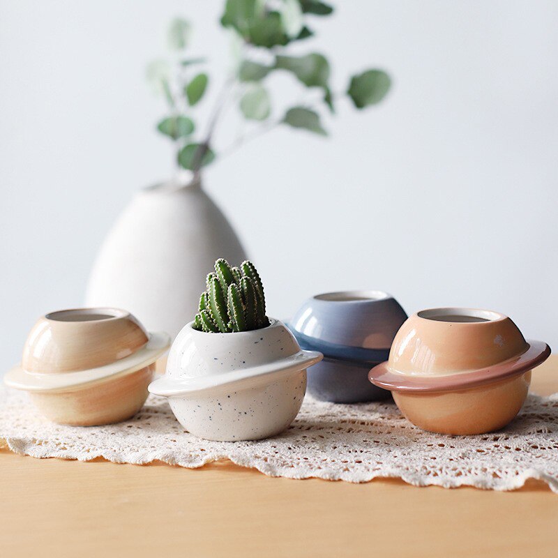 Planet Motif Ceramic Succulent Pot