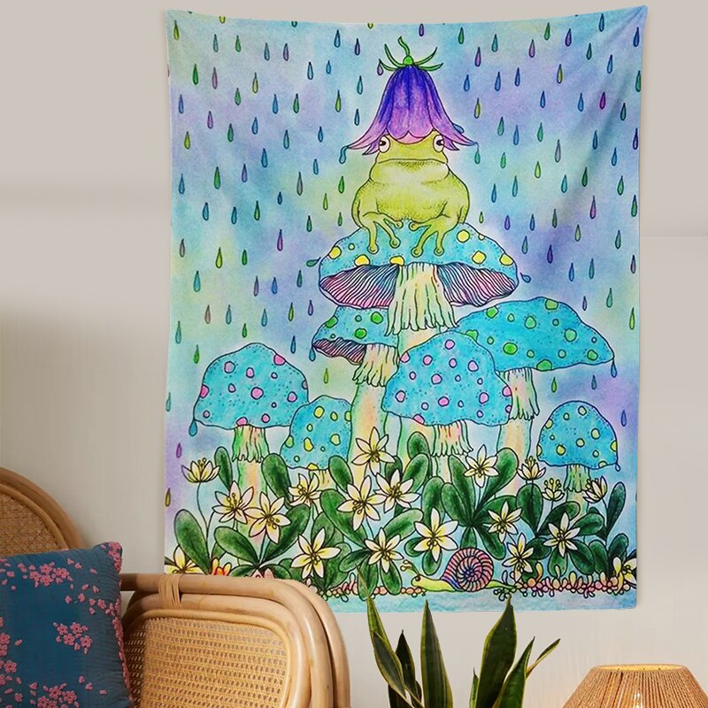 Psychedelic Colorful Frogs World Tapestry