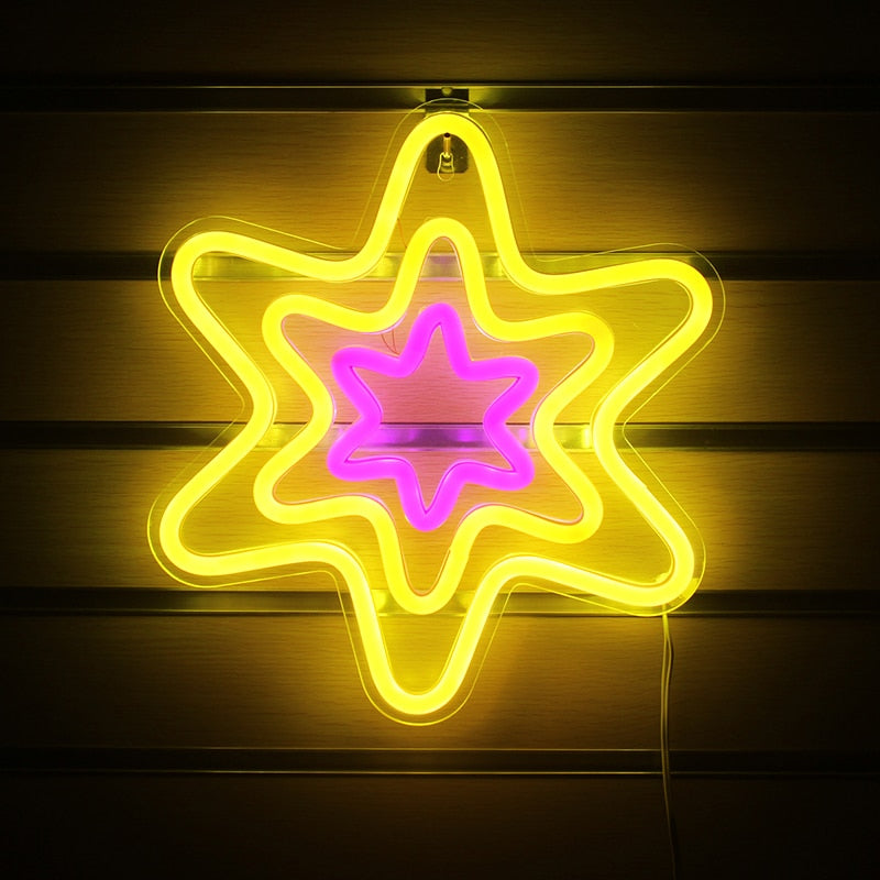 Hexagonal Star Shaped Neon Sign