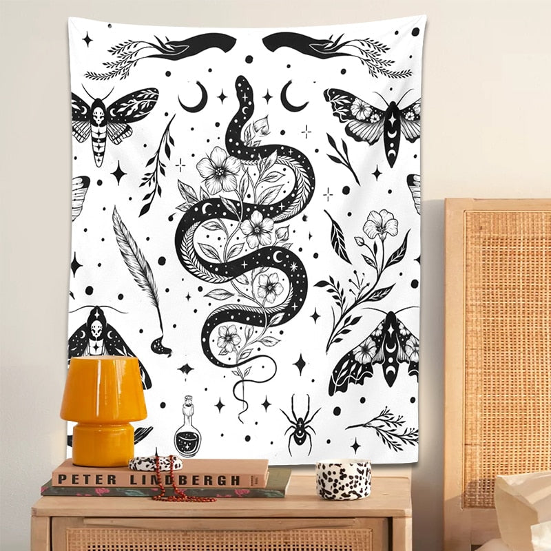 Goth Moth Snake Tapestry