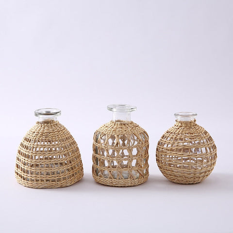 Light Academia Glass Rattan Vases
