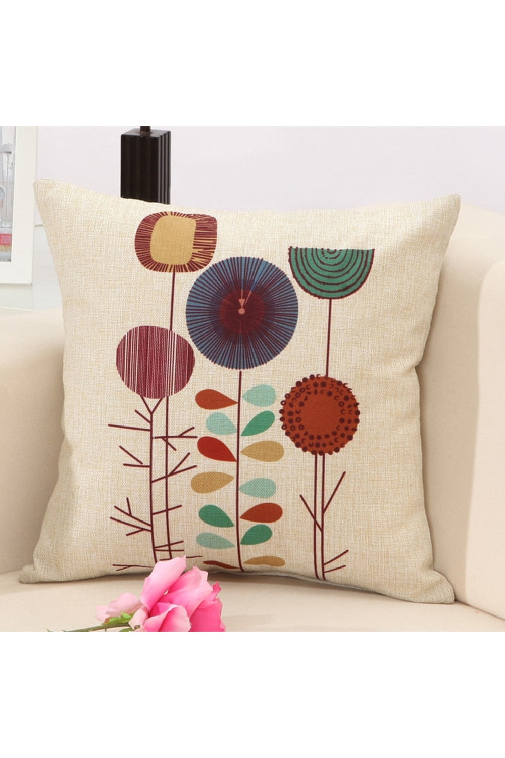 Linen Flower Pattern Pillow Case