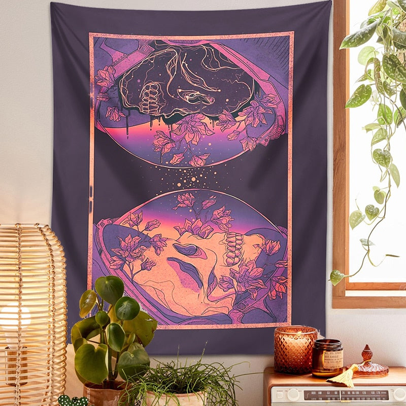 Skull Connections Psychedelic Tapestry