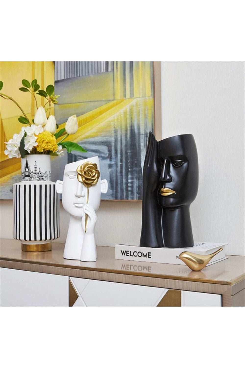 Abstract Face Covered Vases