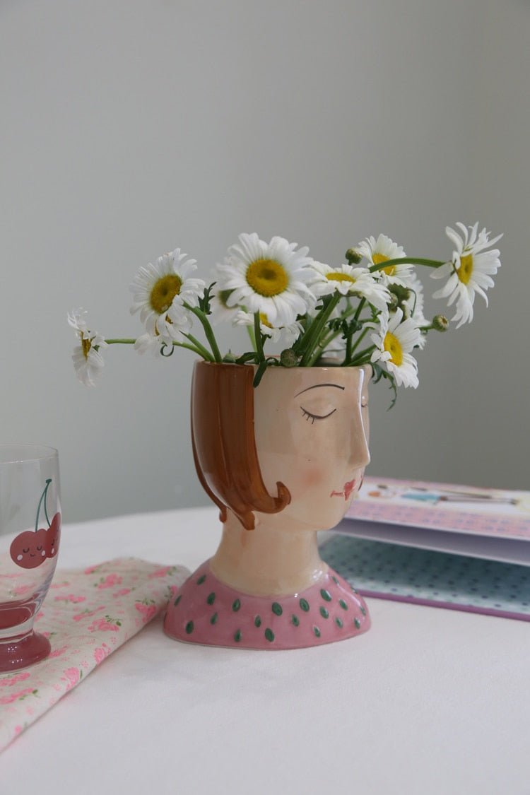 Girl Face Floral Vase