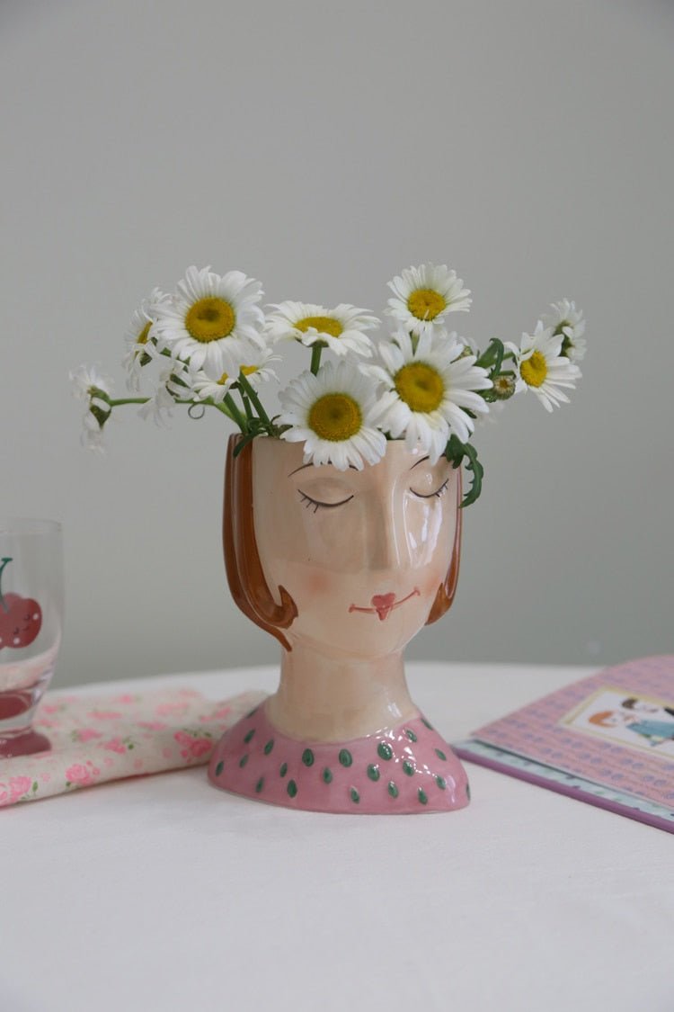 Girl Face Floral Vase